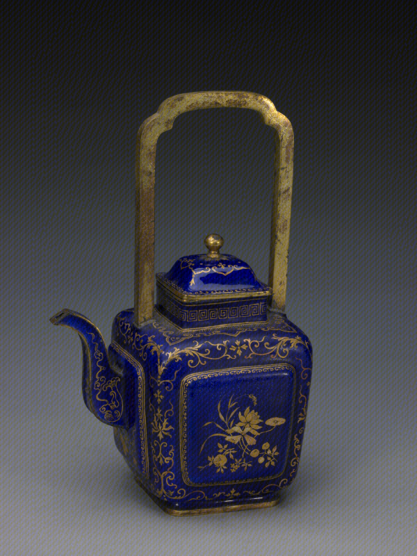 中国美術 琺瑯彩色絵花提梁壺 水注 茶器 骨董品 画珐琅描金花卉纹提梁壶-故宫博物院数字文物库