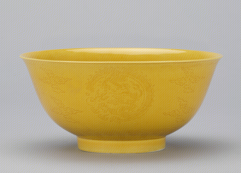 乾隆款黄釉锥拱团龙纹碗-故宫博物院数字文物库