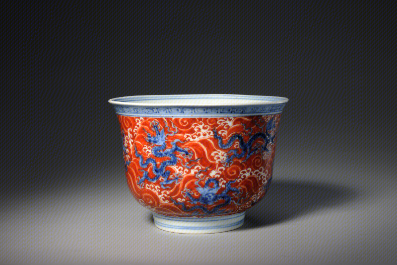 中国　剔紅　堆朱　内七宝　山水文　輪花碗　M　5461 中国剔紅堆朱内七宝山水文輪花碗M5461