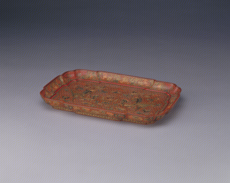 乾隆款戗金彩漆万福凤纹长方委角盘 乾隆款戗金彩漆万福凤纹长方委角盘