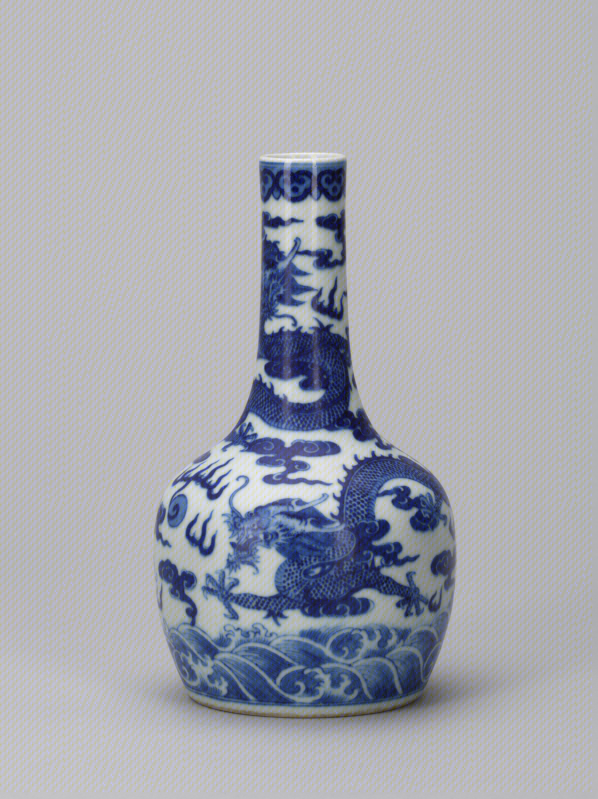 中国美術 青花雲龍紋 銅口長頸瓶 南京古染付徳利 木箱附 明末清初期